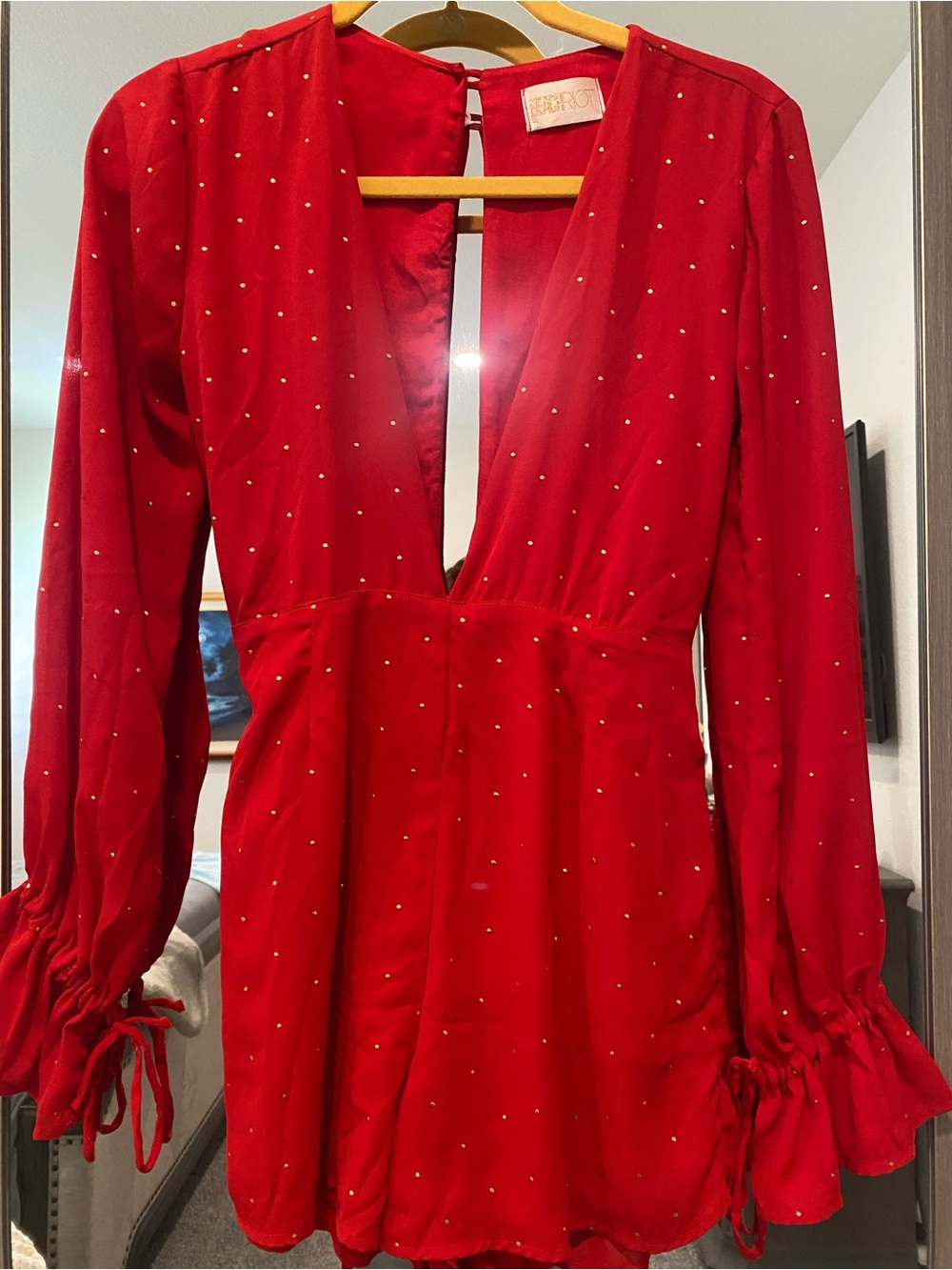 Beach Riot Red Long Sleeve Mini Dress with Gold Dot Accents
